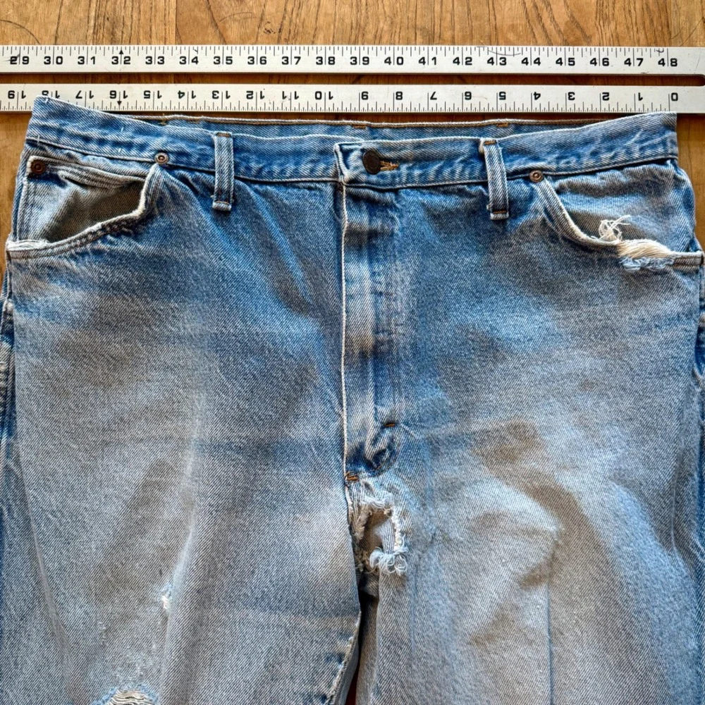80s USA Vintage Wrangler Jeans Mens Distressed Holy‎ Denim Blue